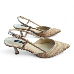 Nine West Rhonda Kitten Heel Slingback Woven Pumps Natural Women's US 7.5M